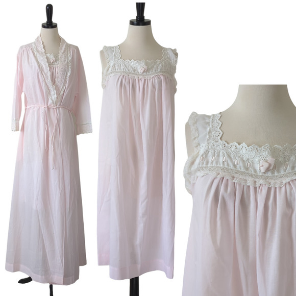 Dior Other - Christian Dior Vintage Nightgown Dress Robe Medium Pink Lace Prairie Midi Maxi